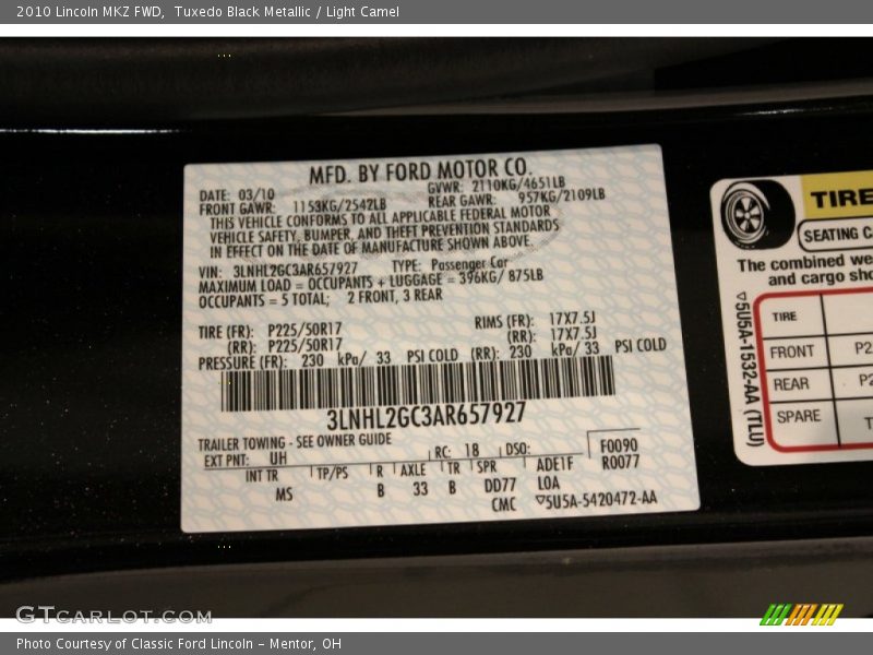 Tuxedo Black Metallic / Light Camel 2010 Lincoln MKZ FWD