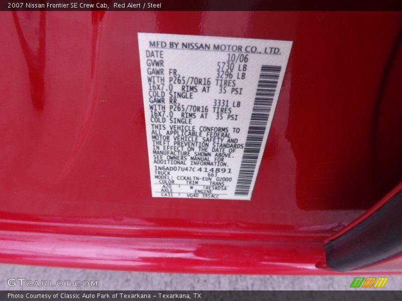 Red Alert / Steel 2007 Nissan Frontier SE Crew Cab