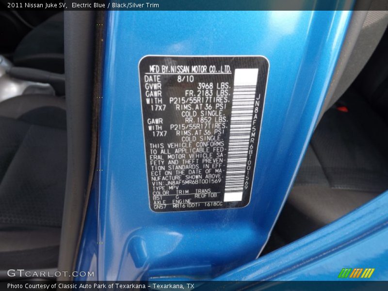 Electric Blue / Black/Silver Trim 2011 Nissan Juke SV