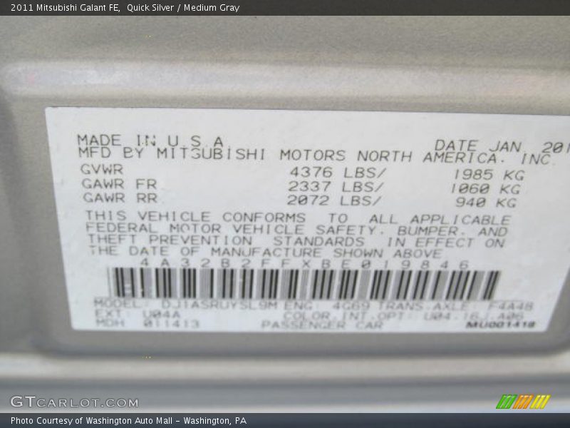 Quick Silver / Medium Gray 2011 Mitsubishi Galant FE