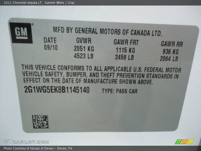 Summit White / Gray 2011 Chevrolet Impala LT