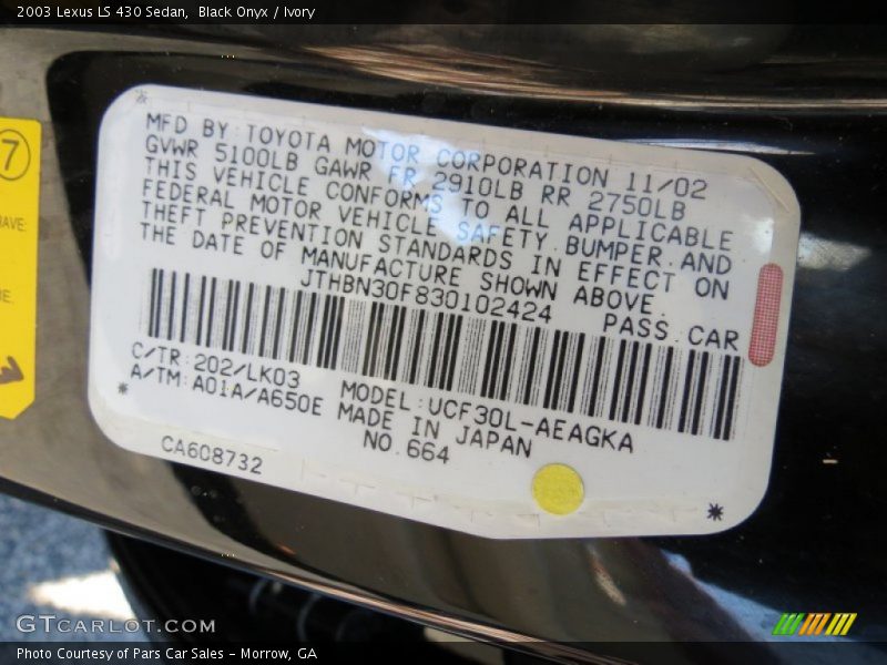 Black Onyx / Ivory 2003 Lexus LS 430 Sedan