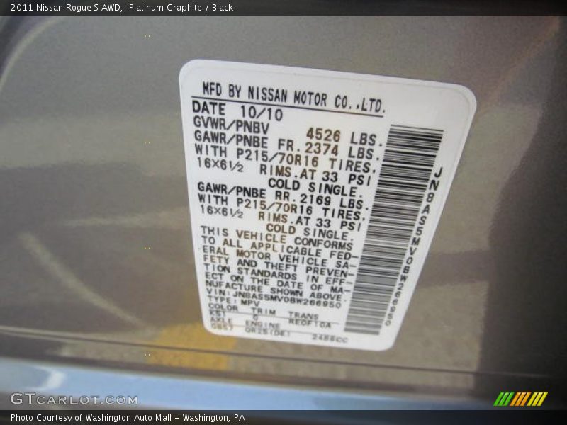 Platinum Graphite / Black 2011 Nissan Rogue S AWD