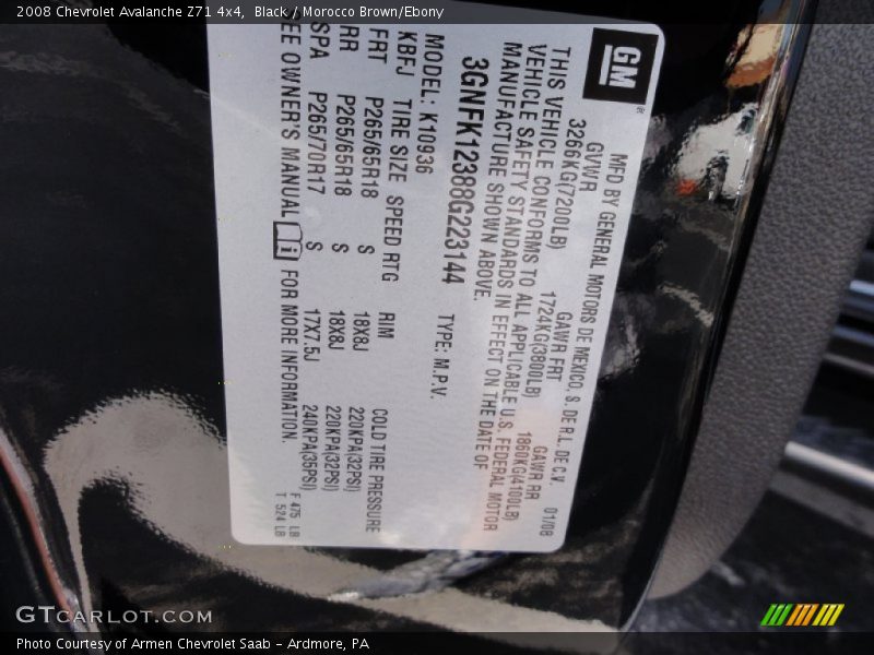 Black / Morocco Brown/Ebony 2008 Chevrolet Avalanche Z71 4x4