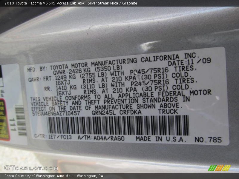 Silver Streak Mica / Graphite 2010 Toyota Tacoma V6 SR5 Access Cab 4x4