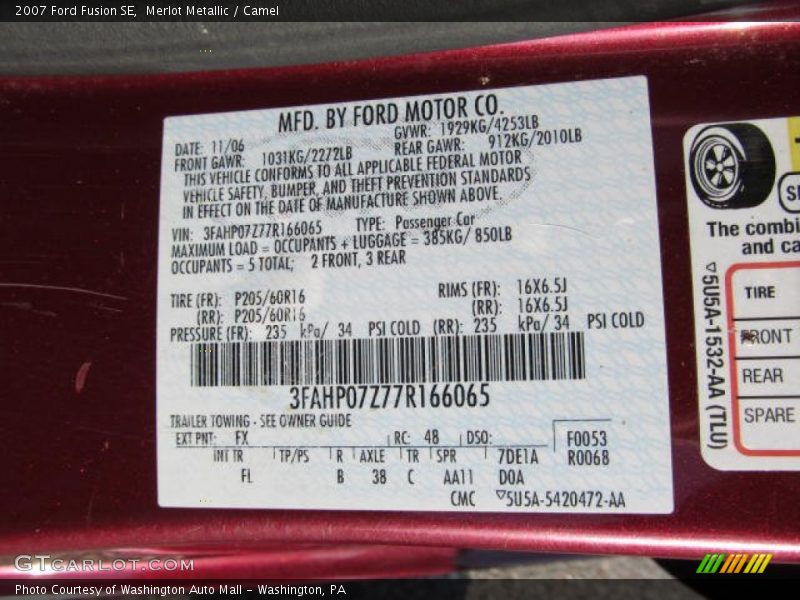 Merlot Metallic / Camel 2007 Ford Fusion SE