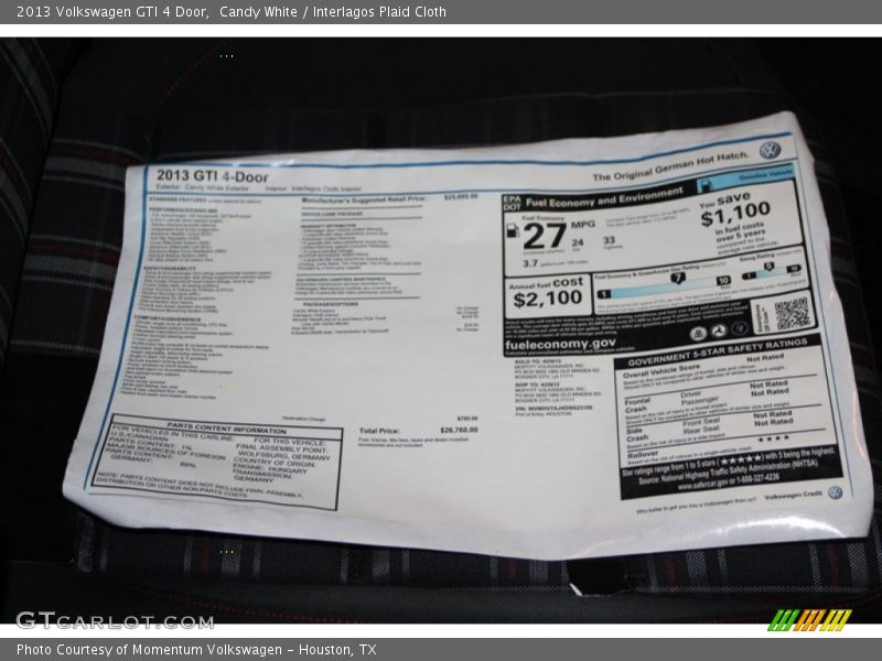 Candy White / Interlagos Plaid Cloth 2013 Volkswagen GTI 4 Door