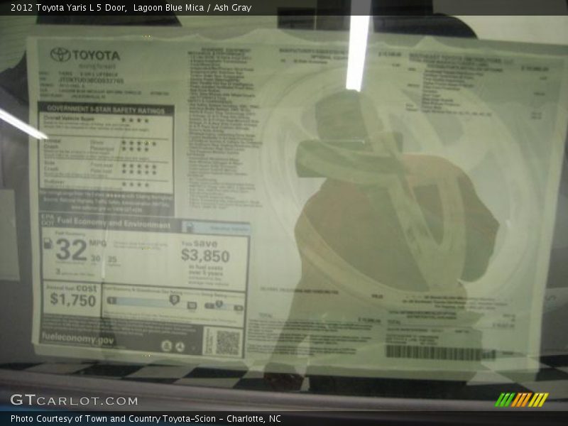Lagoon Blue Mica / Ash Gray 2012 Toyota Yaris L 5 Door