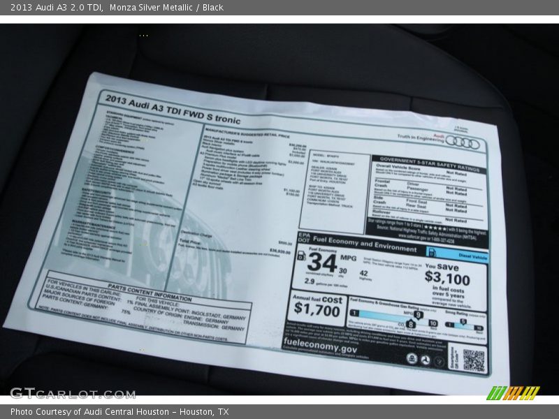  2013 A3 2.0 TDI Window Sticker