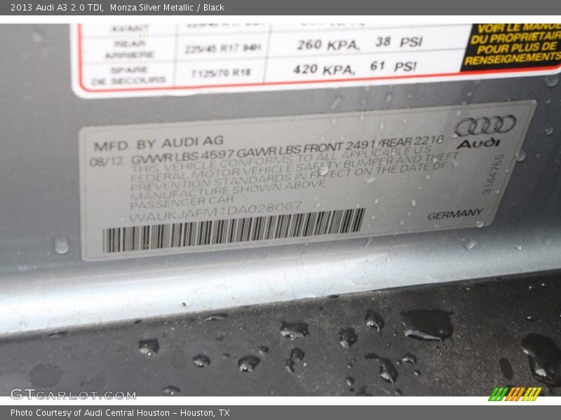 Info Tag of 2013 A3 2.0 TDI