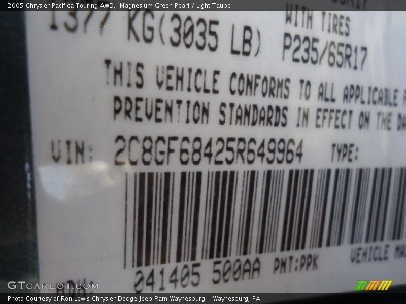Magnesium Green Pearl / Light Taupe 2005 Chrysler Pacifica Touring AWD