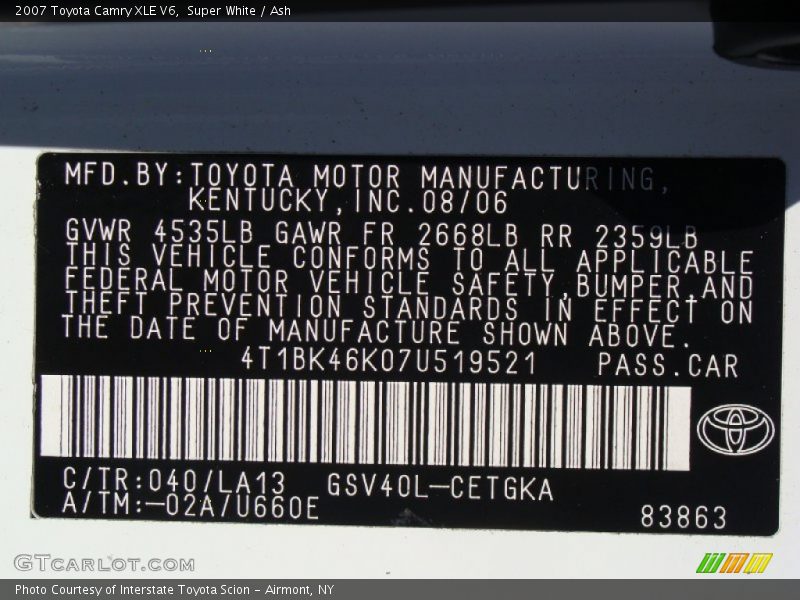 Super White / Ash 2007 Toyota Camry XLE V6