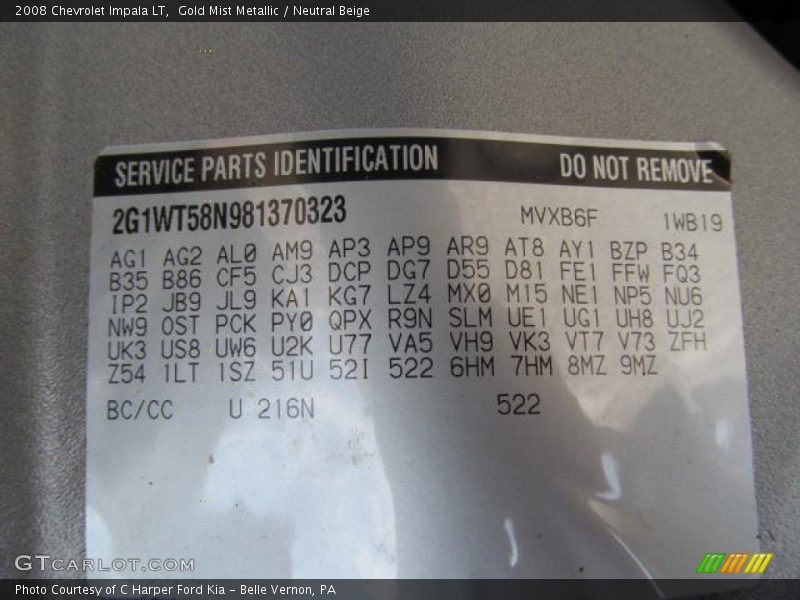 Gold Mist Metallic / Neutral Beige 2008 Chevrolet Impala LT