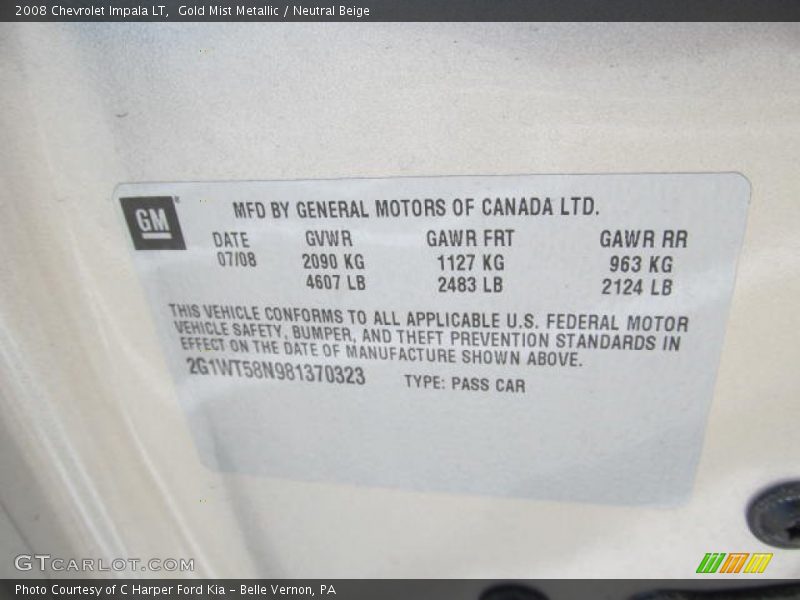 Gold Mist Metallic / Neutral Beige 2008 Chevrolet Impala LT