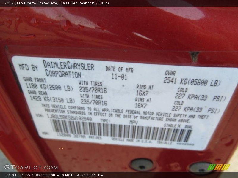 Salsa Red Pearlcoat / Taupe 2002 Jeep Liberty Limited 4x4