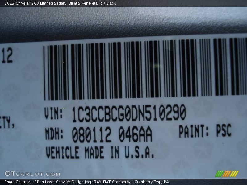 Billet Silver Metallic / Black 2013 Chrysler 200 Limited Sedan