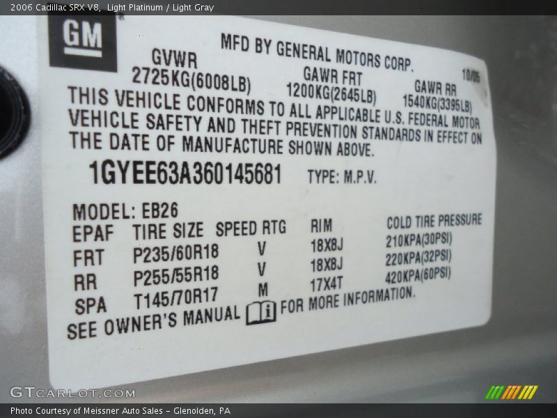 Light Platinum / Light Gray 2006 Cadillac SRX V8