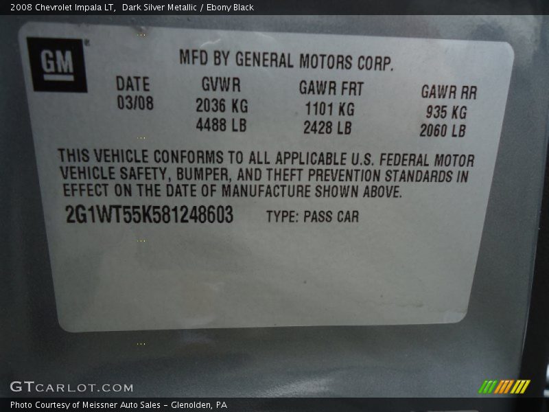 Dark Silver Metallic / Ebony Black 2008 Chevrolet Impala LT