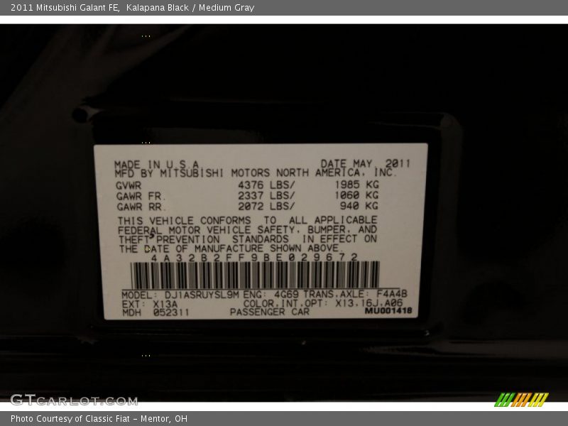 Kalapana Black / Medium Gray 2011 Mitsubishi Galant FE