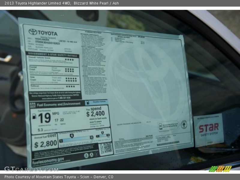 Blizzard White Pearl / Ash 2013 Toyota Highlander Limited 4WD