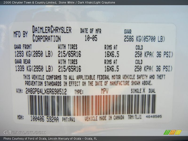 Stone White / Dark Khaki/Light Graystone 2006 Chrysler Town & Country Limited