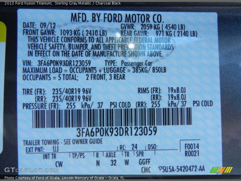 2013 Fusion Titanium Sterling Gray Metallic Color Code UJ