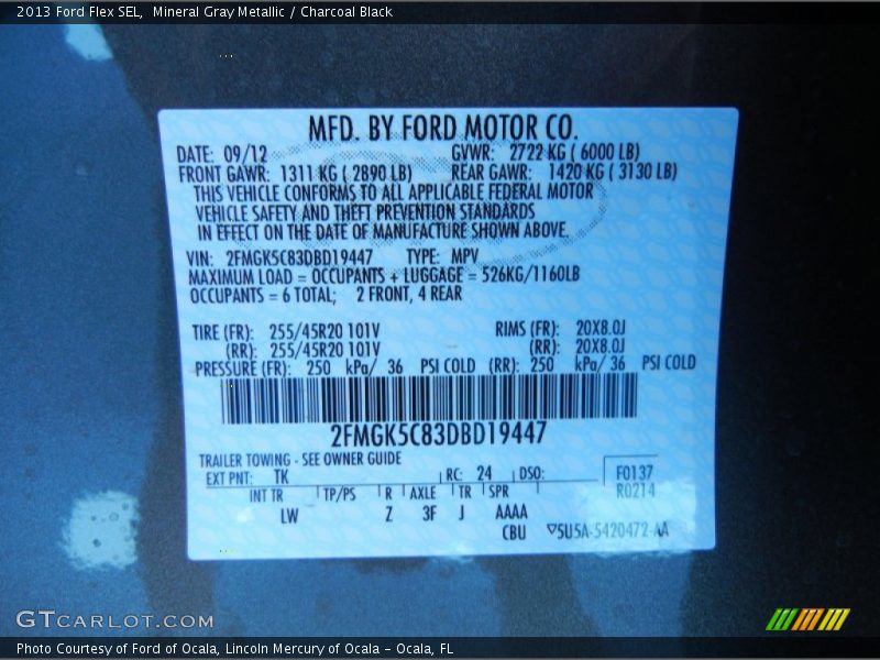 2013 Flex SEL Mineral Gray Metallic Color Code TK