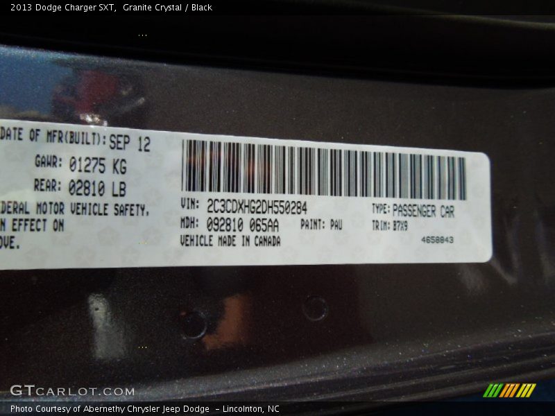 2013 Charger SXT Granite Crystal Color Code PAU