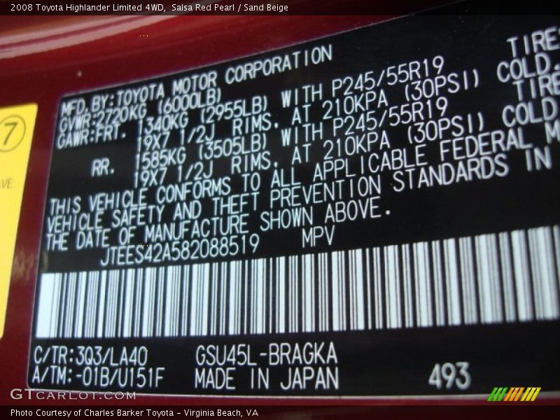 Salsa Red Pearl / Sand Beige 2008 Toyota Highlander Limited 4WD