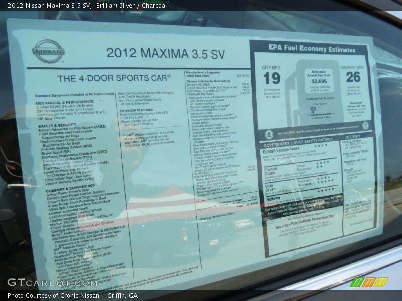 Brilliant Silver / Charcoal 2012 Nissan Maxima 3.5 SV
