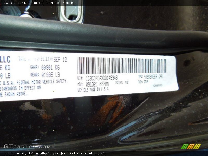 Pitch Black / Black 2013 Dodge Dart Limited