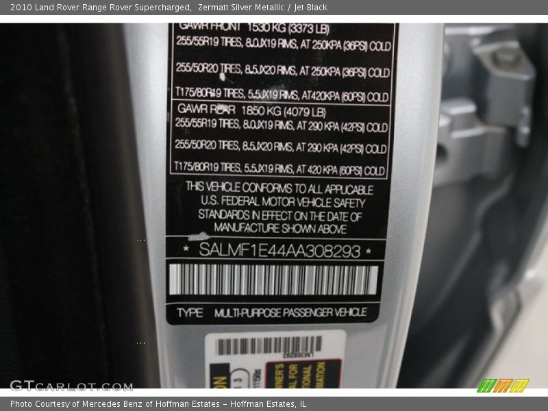Zermatt Silver Metallic / Jet Black 2010 Land Rover Range Rover Supercharged