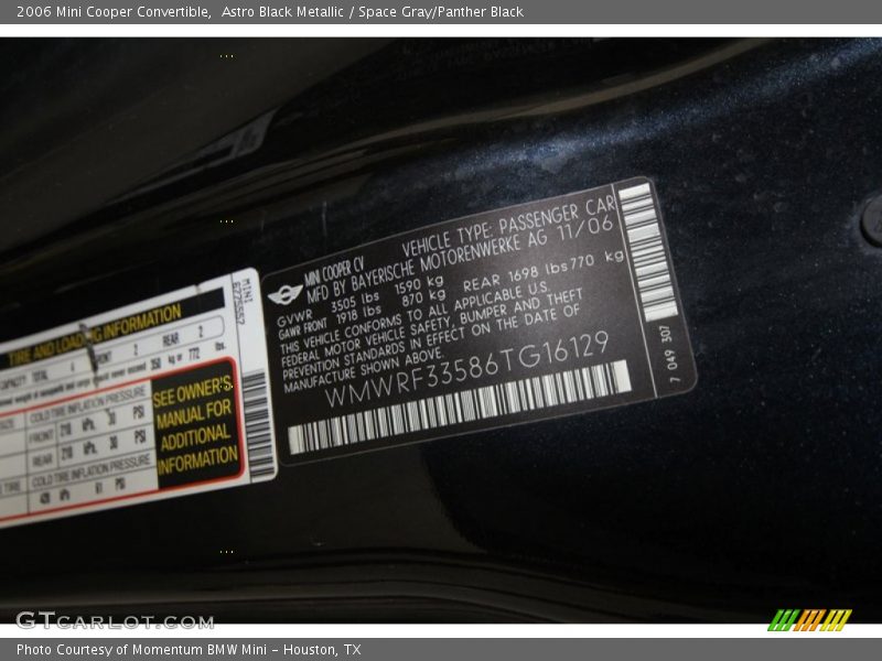 Astro Black Metallic / Space Gray/Panther Black 2006 Mini Cooper Convertible