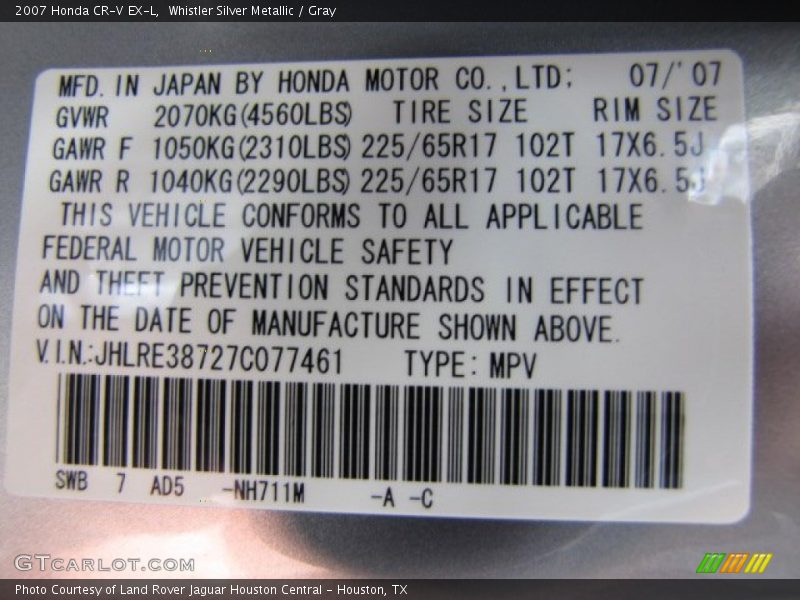 Whistler Silver Metallic / Gray 2007 Honda CR-V EX-L