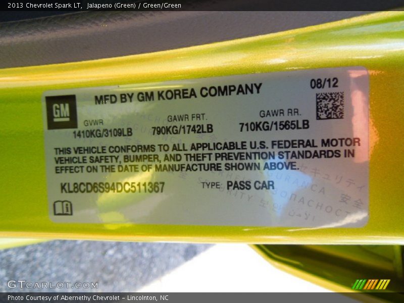 Info Tag of 2013 Spark LT