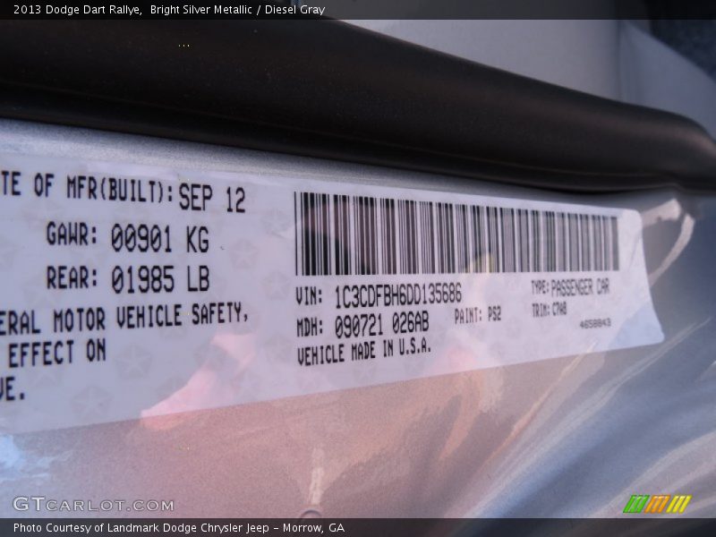 Bright Silver Metallic / Diesel Gray 2013 Dodge Dart Rallye