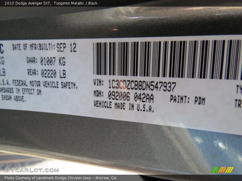 Tungsten Metallic / Black 2013 Dodge Avenger SXT