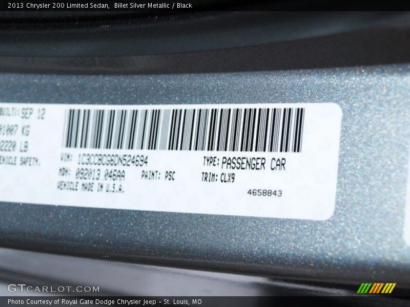 Billet Silver Metallic / Black 2013 Chrysler 200 Limited Sedan