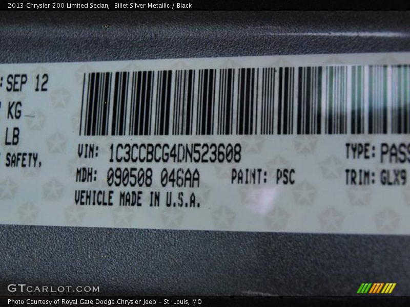 Billet Silver Metallic / Black 2013 Chrysler 200 Limited Sedan