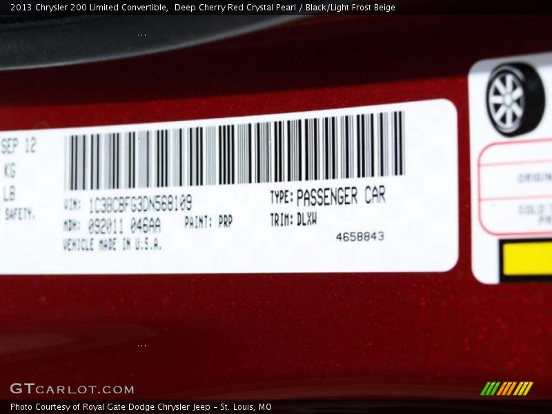 Deep Cherry Red Crystal Pearl / Black/Light Frost Beige 2013 Chrysler 200 Limited Convertible