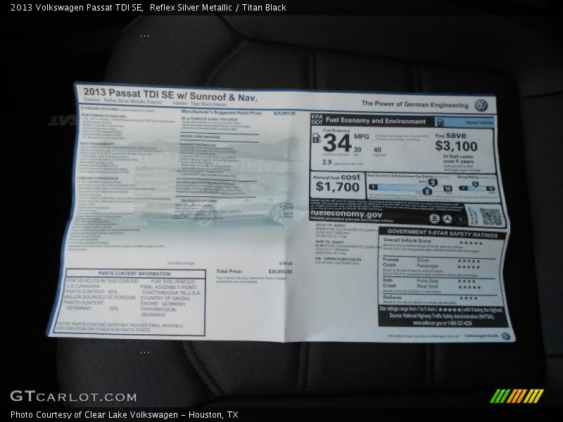 Reflex Silver Metallic / Titan Black 2013 Volkswagen Passat TDI SE