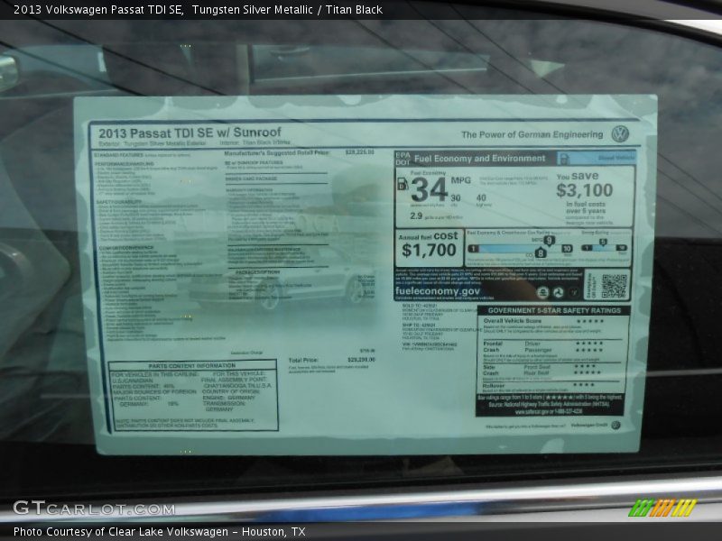 Tungsten Silver Metallic / Titan Black 2013 Volkswagen Passat TDI SE