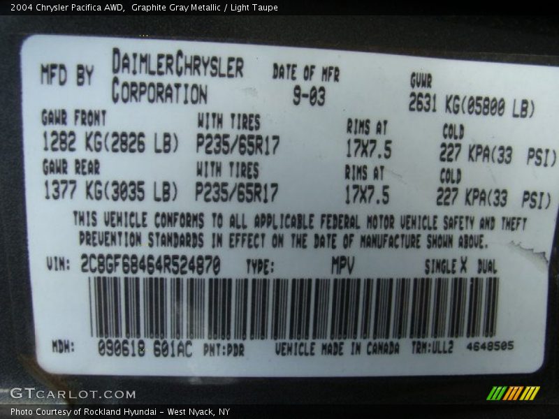 Graphite Gray Metallic / Light Taupe 2004 Chrysler Pacifica AWD