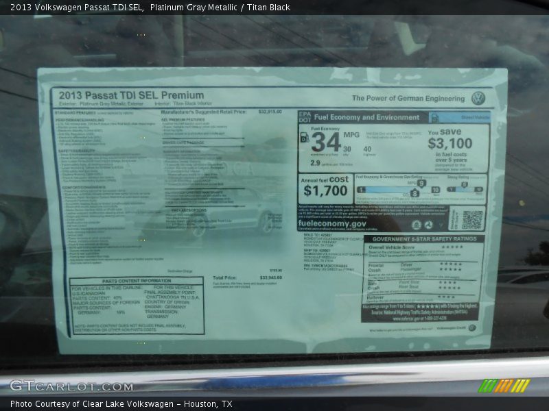 Platinum Gray Metallic / Titan Black 2013 Volkswagen Passat TDI SEL