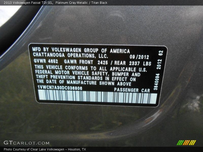 Platinum Gray Metallic / Titan Black 2013 Volkswagen Passat TDI SEL