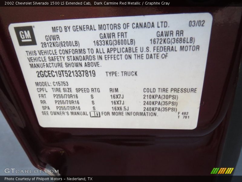 Dark Carmine Red Metallic / Graphite Gray 2002 Chevrolet Silverado 1500 LS Extended Cab