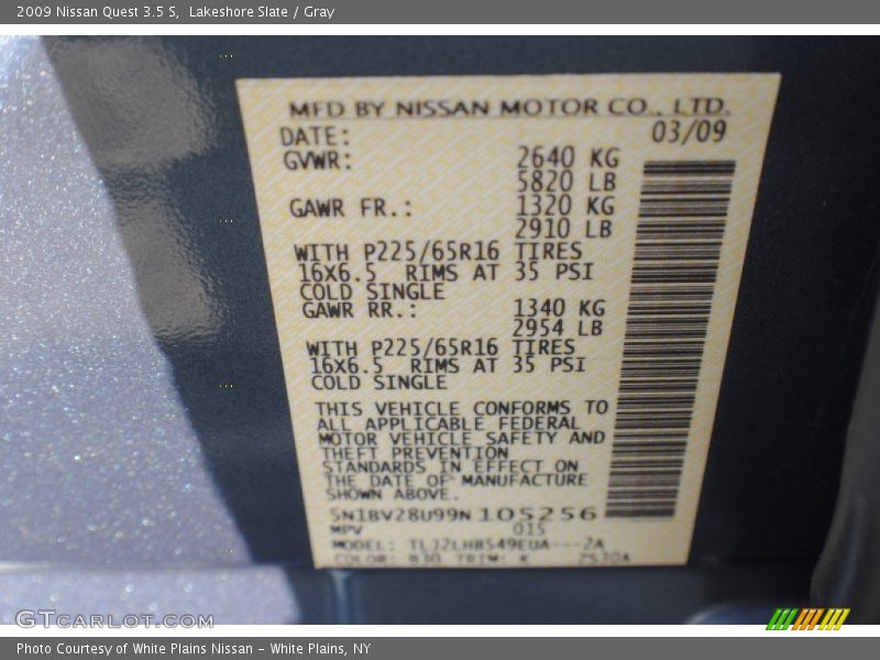 Lakeshore Slate / Gray 2009 Nissan Quest 3.5 S