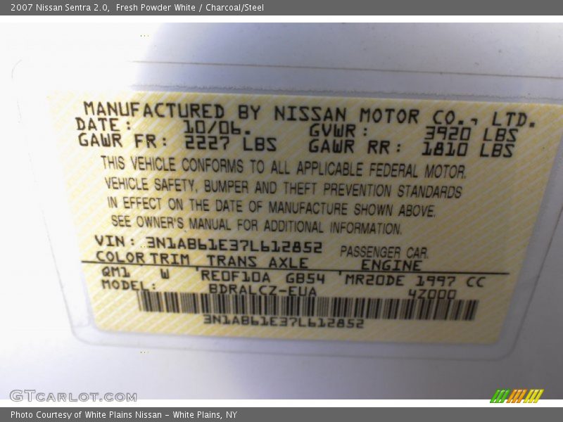 Fresh Powder White / Charcoal/Steel 2007 Nissan Sentra 2.0