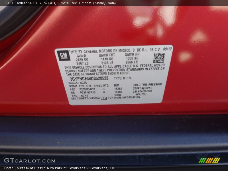 Crystal Red Tintcoat / Shale/Ebony 2013 Cadillac SRX Luxury FWD