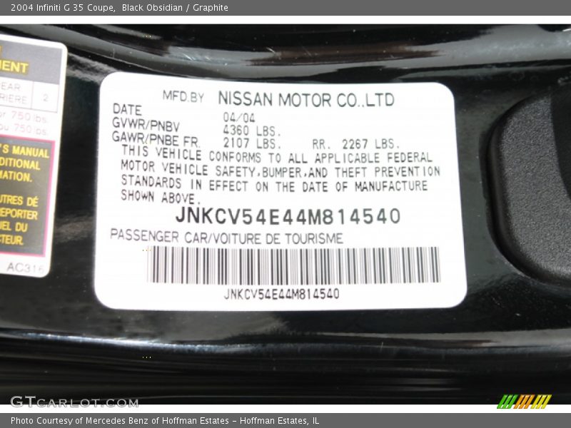 Black Obsidian / Graphite 2004 Infiniti G 35 Coupe